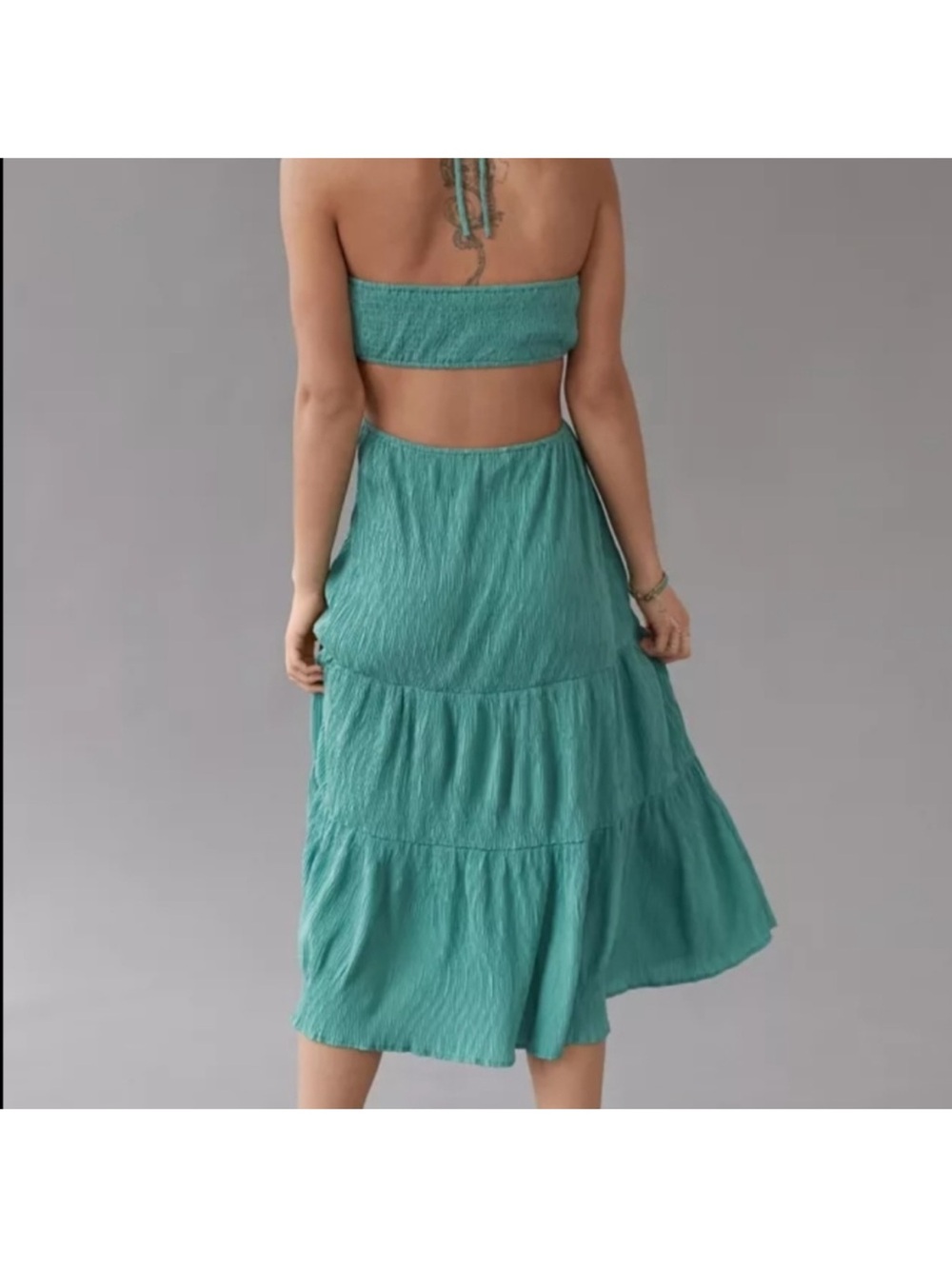 NWOT Urban Outfitters Esmee Teal Halter Cutout Midi Dress - Size Large - Picture 3 of 11